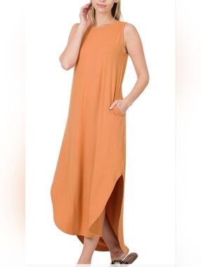 NWOT Zenana Assymetrical Side Slit Maxi with Pockets - Butter Orange